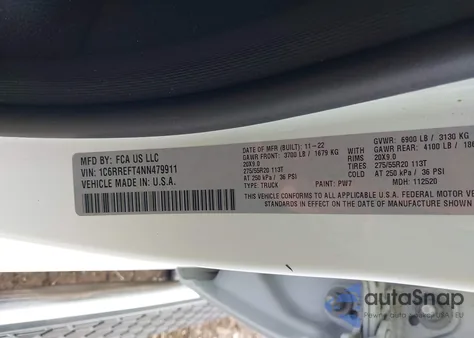 2022 Ram 1500 Big Horn 4X2 5'7 Box из США, поврежденный, VIN 1C6RREFT4NN479911